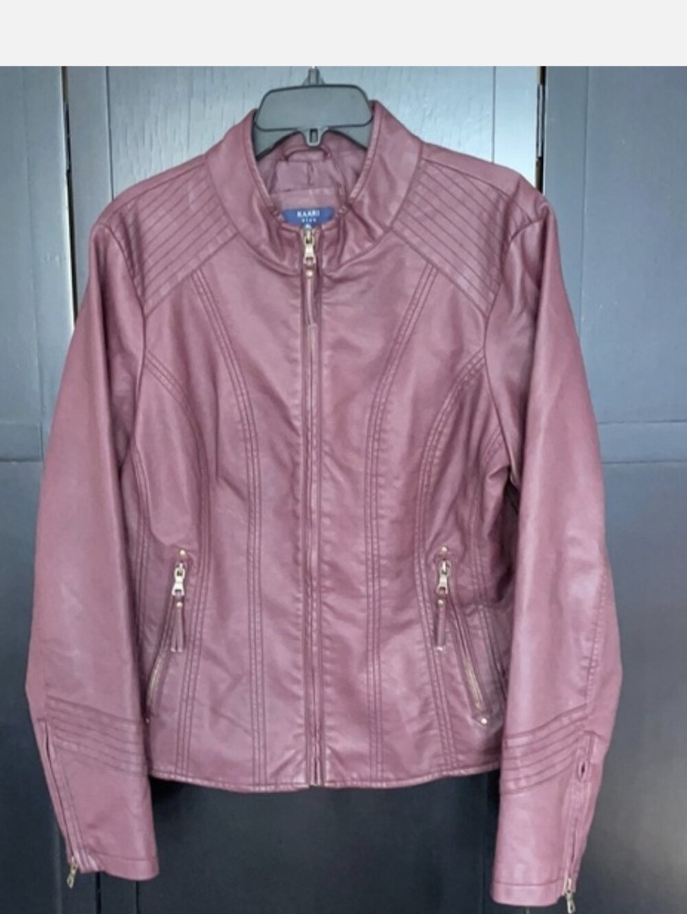Kaari Blue Women’s Faux Burgundy Leather Moto Jacket XL GUC